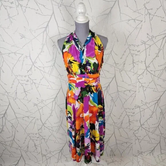 Jones Studio | Dresses | Jones Studio Colorful Artsy Floral Empire Waist  Midi Dress | Poshmark
